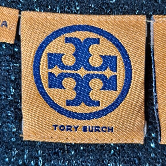 Tory Burch Size 6 Estella Tweed Blazer Black Silver Metallic Wool Blnd 3/4 Slv - Picture 10 of 14